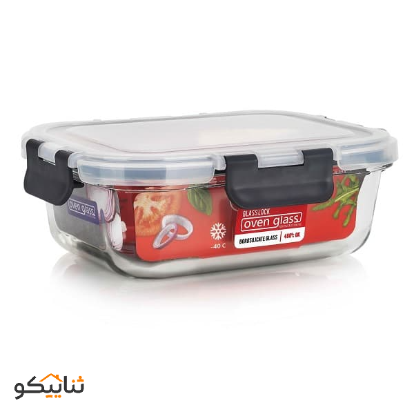 ظرف نگهدارنده غذا درب دار مستطیل 1500 میل گلس لاک شفاف