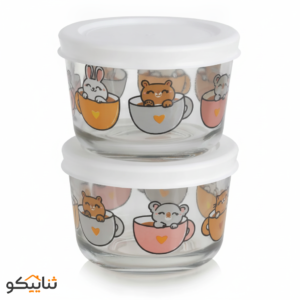 ست ۲ عددی ظرف شیشه‌ای گرد ۱۹۰ میلی‌لیتر عروسکی هوم‌کت